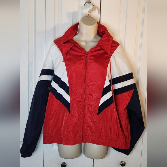 NWT New Look Sport Wind Breaker America Olympics Red White Blue Plus Size 2xl - Picture 1 of 7